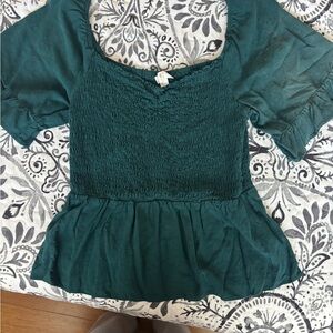C Teal Smocked Blouse